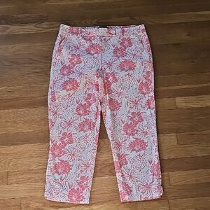 Talbots Coral Pink & White Floral The Perfect Skimmer Summer Pants Womens Size 8